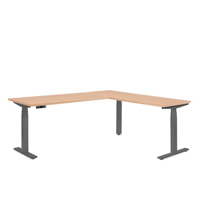 Series L Adjustable Height Corner Desk, Natural Oak with Charcoal Base, Right Handed